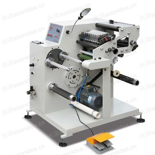 Adhesive label automatic rewinding and slitting machine